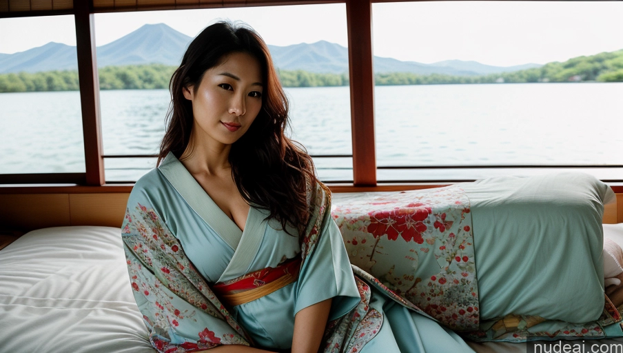 related ai porn images free for One Sexy Face Film Photo Front View Bright Lighting Woman Messy Japanese Lake Kimono 30s