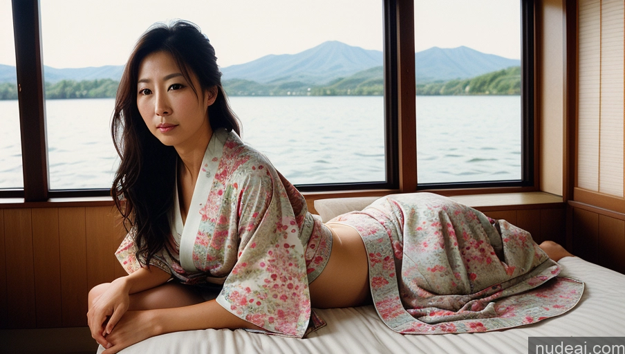 related ai porn images free for One Sexy Face Film Photo Front View Bright Lighting Woman Messy Japanese Lake Kimono 30s