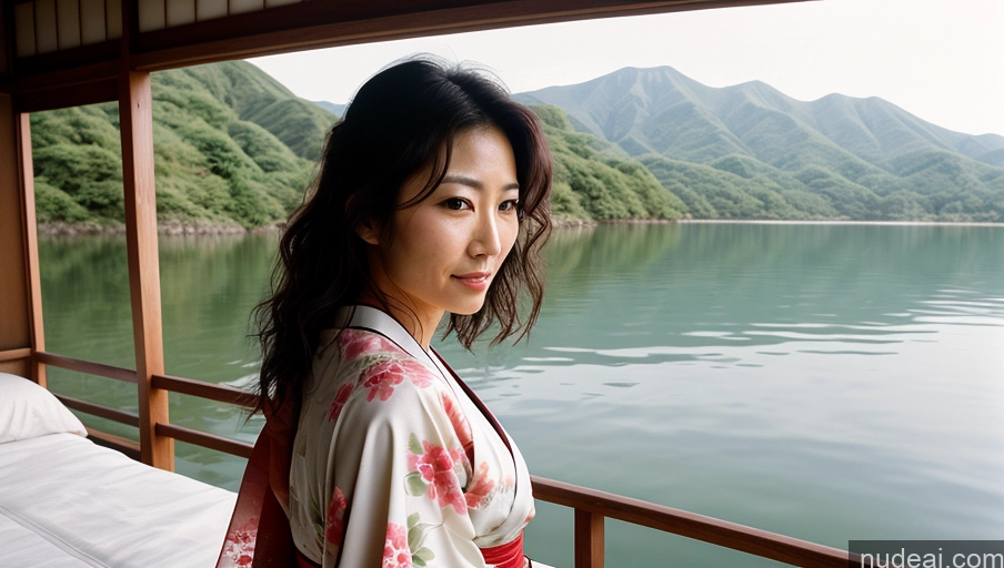 related ai porn images free for One Sexy Face Film Photo Front View Bright Lighting Woman Messy Japanese Lake Kimono 30s