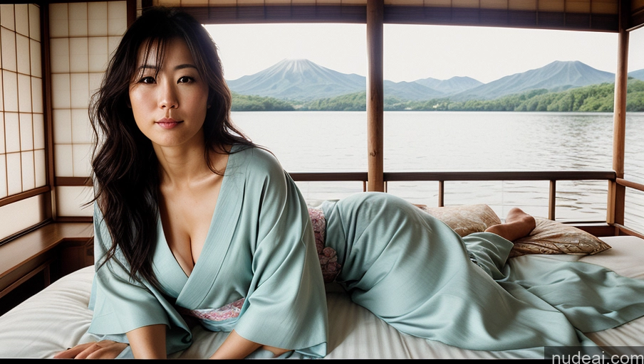related ai porn images free for One Sexy Face Film Photo Front View Bright Lighting Woman Messy Japanese Lake Kimono 30s
