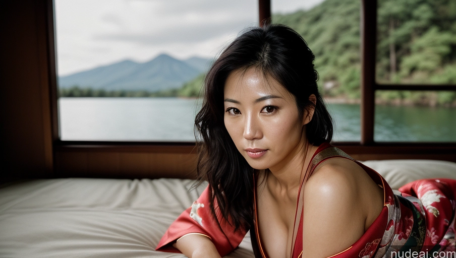 related ai porn images free for One Sexy Face Film Photo Front View Woman Messy Japanese Lake Kimono 30s Dark Lighting