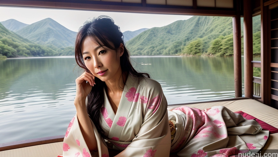 related ai porn images free for Sexy Face Front View Messy Japanese Lake Kimono 30s Bright Lighting Soft + Warm Woman One