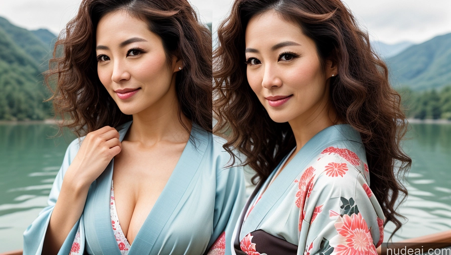 related ai porn images free for Sexy Face Front View Japanese Lake Kimono 30s Soft + Warm One Woman Curly Hair