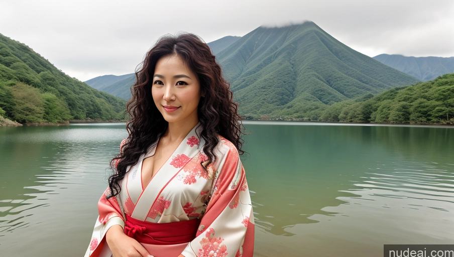 related ai porn images free for Sexy Face Front View Japanese Lake Kimono 30s Soft + Warm One Woman Curly Hair