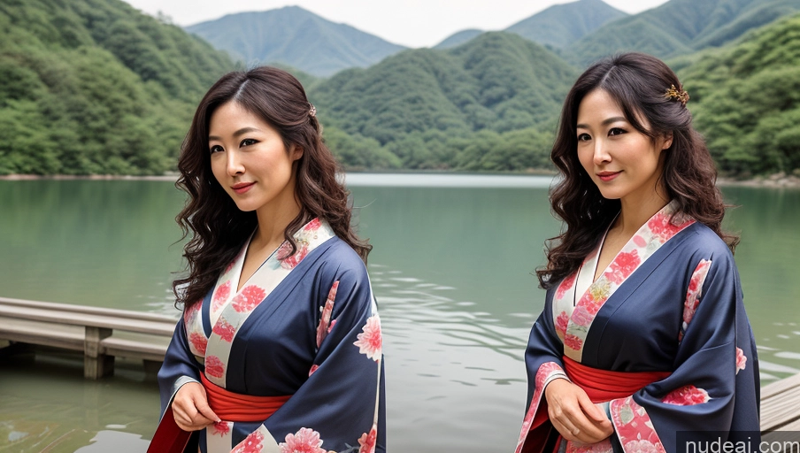 related ai porn images free for Sexy Face Front View Japanese Lake Kimono 30s Soft + Warm One Woman Curly Hair