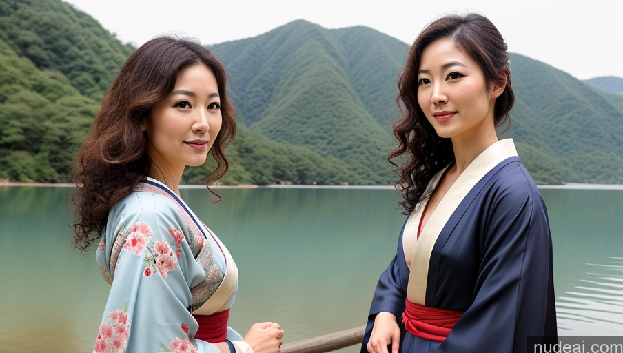 related ai porn images free for Sexy Face Front View Japanese Lake Kimono 30s Soft + Warm One Woman Curly Hair