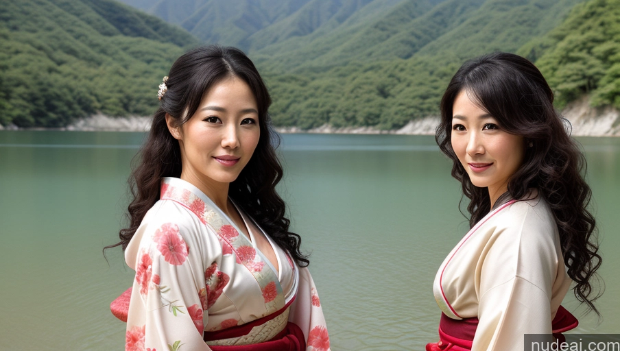related ai porn images free for Sexy Face Front View Japanese Lake Kimono 30s Soft + Warm One Woman Curly Hair
