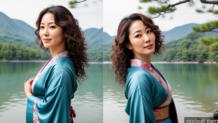 related ai porn images free for Sexy Face Front View Japanese Lake Kimono 30s Soft + Warm One Woman Curly Hair