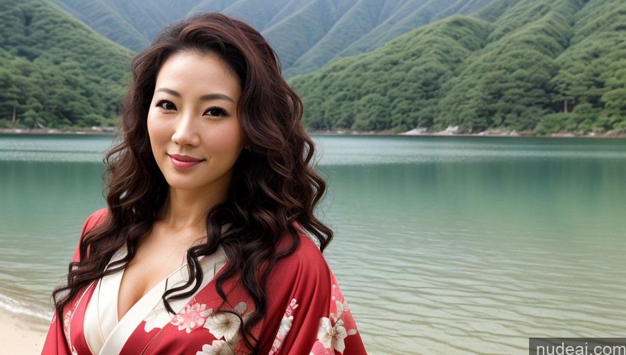 related ai porn images free for Sexy Face Front View Japanese Lake Kimono 30s Soft + Warm One Woman Curly Hair