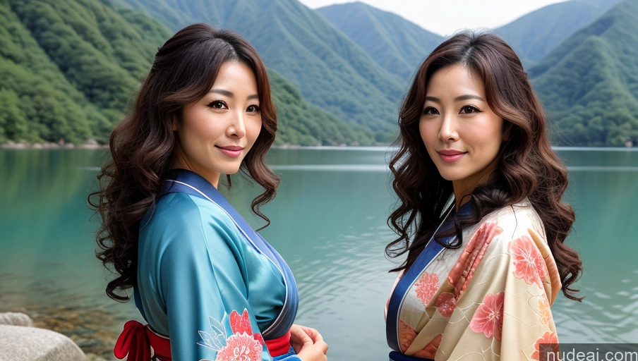 related ai porn images free for Woman One 30s Sexy Face Curly Hair Japanese Warm Anime Lake Front View Kimono