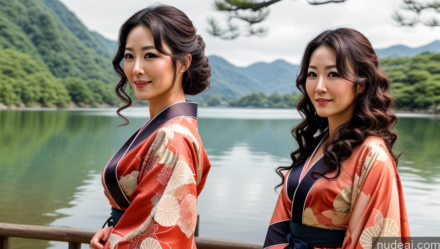 related ai porn images free for Woman One 30s Sexy Face Curly Hair Japanese Warm Anime Lake Front View Kimono