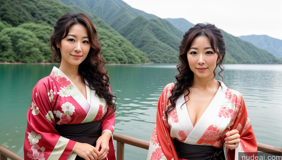related ai porn images free for Woman One 30s Sexy Face Curly Hair Japanese Warm Anime Lake Front View Kimono