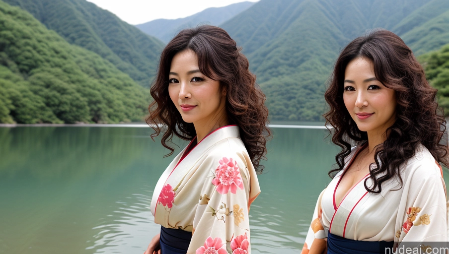 related ai porn images free for Woman One 30s Sexy Face Curly Hair Japanese Warm Anime Lake Front View Kimono