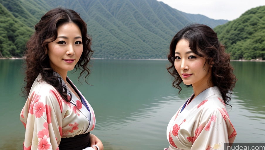 related ai porn images free for Woman One 30s Sexy Face Curly Hair Japanese Warm Anime Lake Front View Kimono
