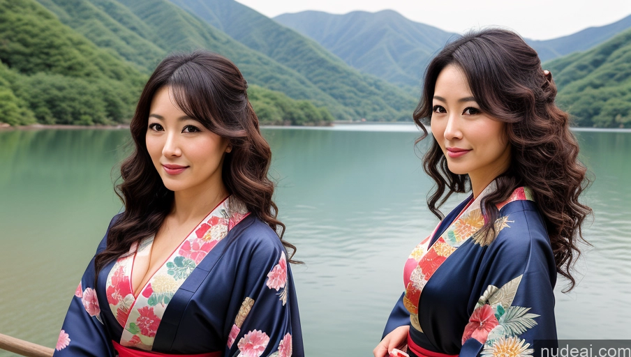 related ai porn images free for Woman One 30s Sexy Face Curly Hair Japanese Warm Anime Lake Front View Kimono