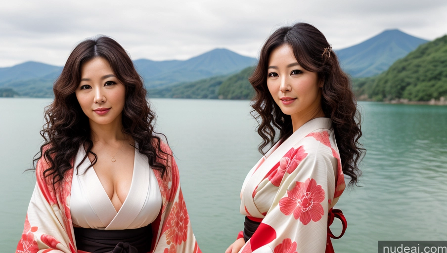 related ai porn images free for Woman One 30s Sexy Face Curly Hair Japanese Warm Anime Lake Front View Kimono