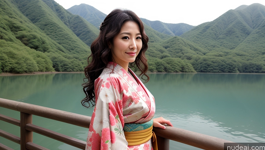 related ai porn images free for Woman One 30s Sexy Face Curly Hair Japanese Warm Anime Lake Front View Kimono