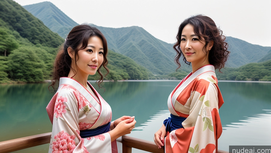 related ai porn images free for Woman One 30s Sexy Face Curly Hair Japanese Warm Anime Lake Front View Kimono