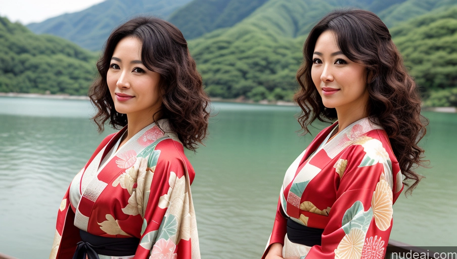 related ai porn images free for Woman One 30s Sexy Face Curly Hair Japanese Warm Anime Lake Front View Kimono