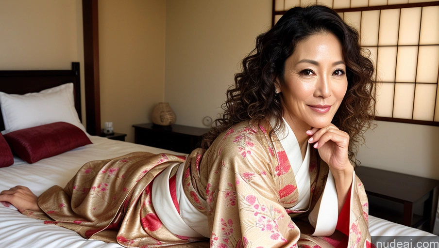 related ai porn images free for One Sexy Face Curly Hair Warm Anime Front View Woman Bedroom Perfect Body Japanese Kimono 50s