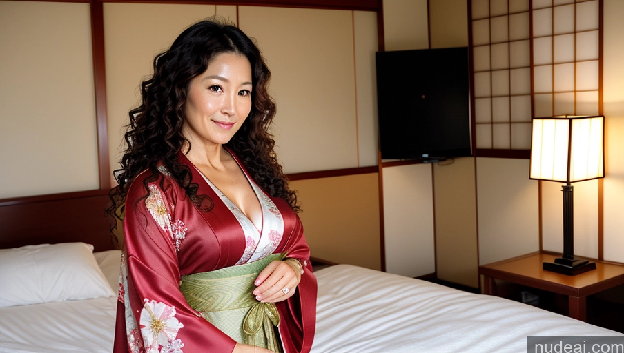 related ai porn images free for One Sexy Face Curly Hair Warm Anime Front View Woman Bedroom Japanese Kimono 40s