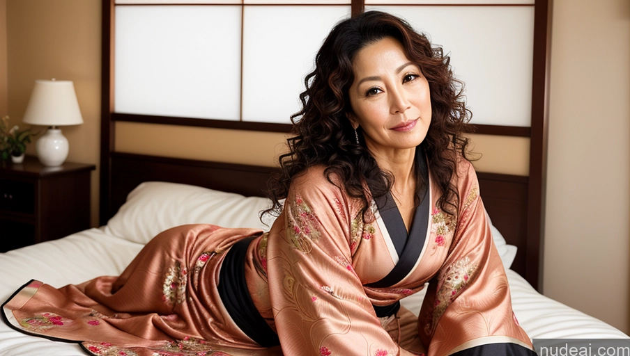 related ai porn images free for One Sexy Face Curly Hair Warm Anime Front View Woman Bedroom Japanese Kimono 50s