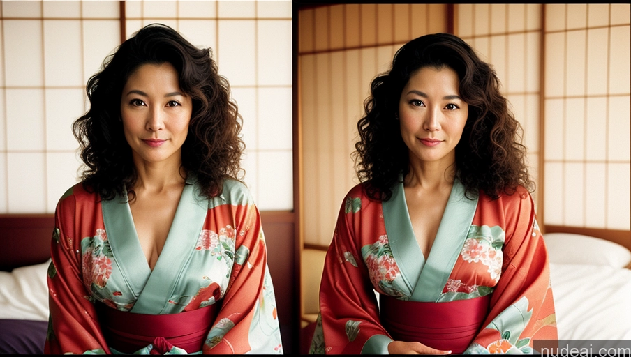 related ai porn images free for Woman One 50s Sexy Face Curly Hair Japanese Bedroom Front View Kimono Bright Lighting Detailed Beautiful Vintage