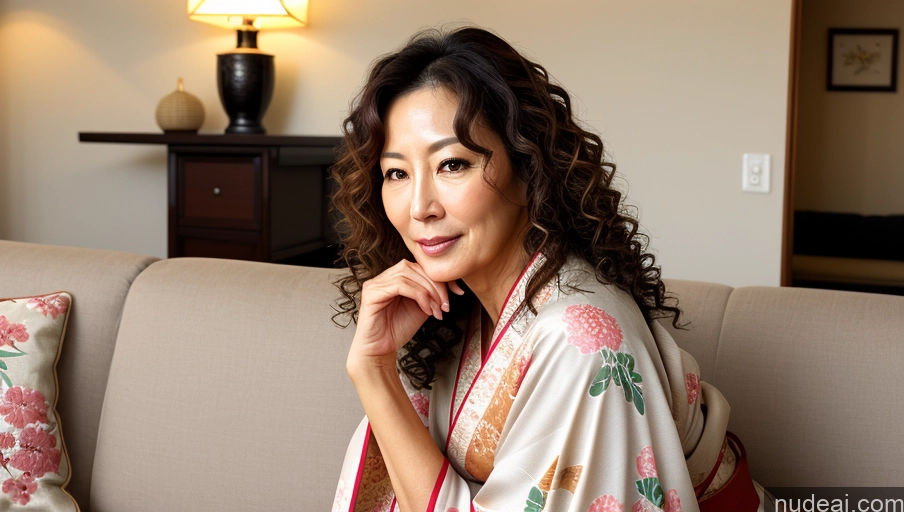 related ai porn images free for Woman One Sexy Face Japanese Kimono Bright Lighting Detailed Beautiful Soft + Warm Couch Thick 50s Curly Hair Front View
