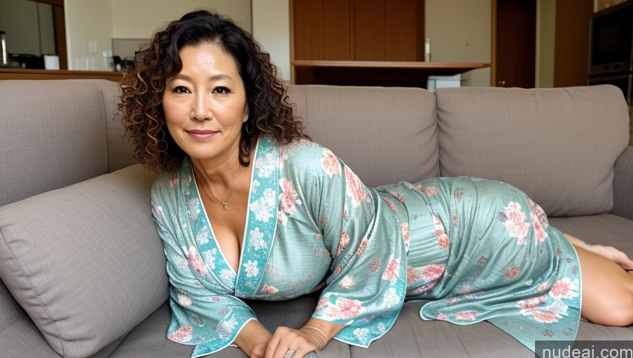 related ai porn images free for One Sexy Face Japanese Kimono Bright Lighting Detailed Beautiful Soft + Warm Couch Thick 50s Curly Hair Milf Front View