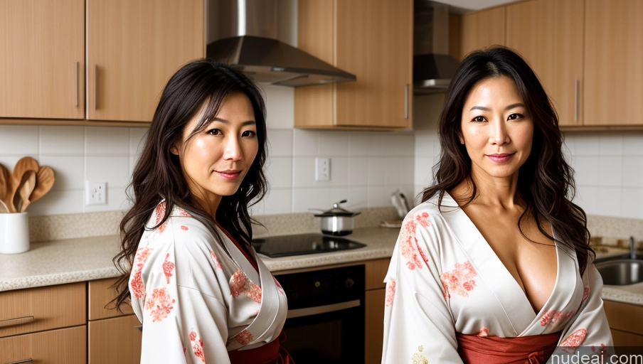 related ai porn images free for Sexy Face Kimono Bright Lighting Detailed Soft + Warm Front View Woman Messy One 40s Japanese Kitchen