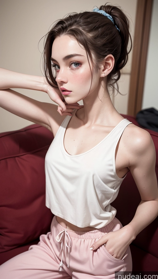 related ai porn images free for Close-up View Tank Top Pajamas 18 Fairer Skin Skinny Brunette Small Tits Harem Pants Ponytail