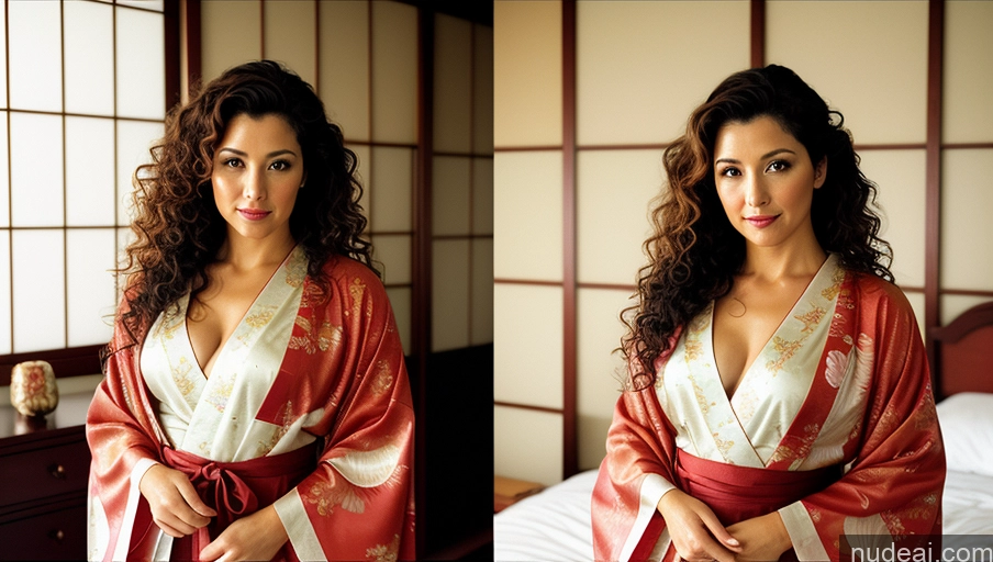 related ai porn images free for Woman One Sexy Face Film Photo Bedroom Front View Kimono Detailed Curly Hair Angel 40s Italian