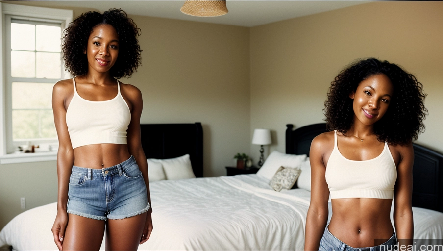 related ai porn images free for Woman One Sexy Face Film Photo Bedroom Front View Detailed Curly Hair 40s Daisy Dukes Crop Top Black