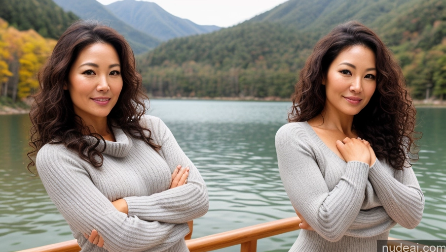 related ai porn images free for Woman One Sexy Face Front View Detailed Curly Hair Thick Japanese 40s Sweater Yoga Pants Soft + Warm Lake