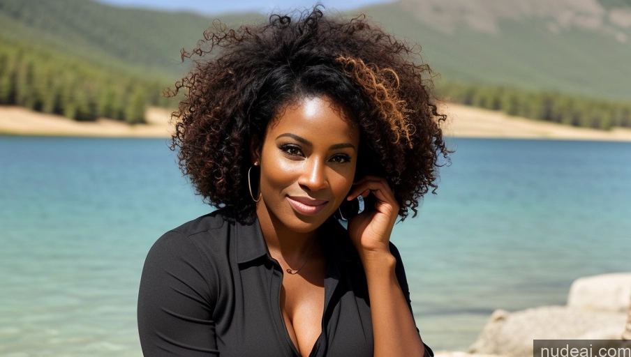 related ai porn images free for Woman One Sexy Face Front View Curly Hair Thick 40s Soft + Warm Lake African Stylish