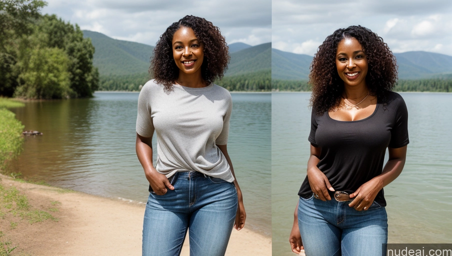 related ai porn images free for Woman One Sexy Face Front View Curly Hair Thick 40s Soft + Warm Lake African Casual