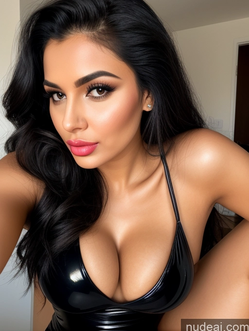 related ai porn images free for Woman Beautiful Perfect Body Bright Lighting Black Hair 20s Perfect Boobs Cleavage Long Hair Close-up View Dress Latex Pouting Lips Indian Small Tits
