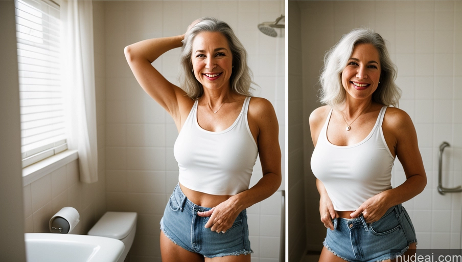 related ai porn images free for Woman One Small Tits Small Ass Thick 70s Happy White Hair White Film Photo Bathroom Tank Top Long Hair Dark Lighting Daisy Dukes