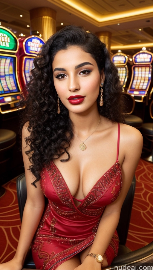 related ai porn images free for Woman One Lipstick Beautiful Perfect Body 18 Sexy Face Black Hair Arabic Front View Detailed Casino Dress Curly Hair