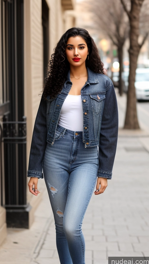 related ai porn images free for Woman One Lipstick Beautiful Perfect Body 18 Sexy Face Black Hair Arabic Front View Detailed Dress Curly Hair Street Jacket Jeans