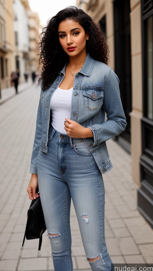 related ai porn images free for Woman One Lipstick Beautiful Perfect Body 18 Sexy Face Black Hair Arabic Front View Detailed Dress Curly Hair Street Jacket Jeans