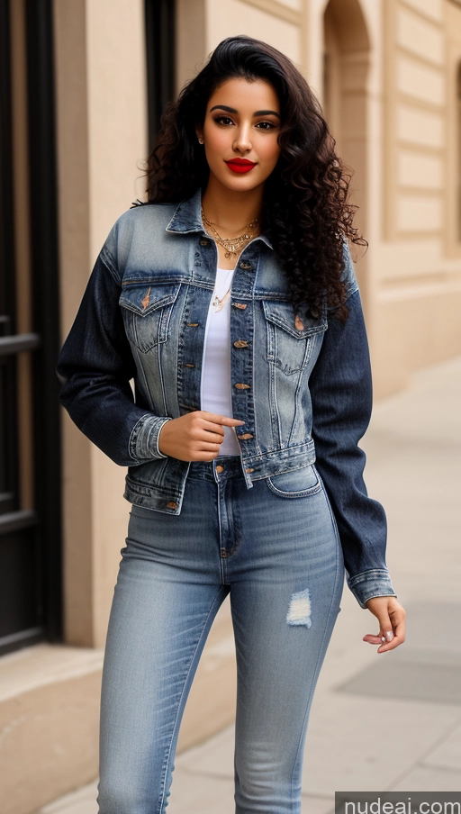 related ai porn images free for Woman One Lipstick Beautiful Perfect Body 18 Sexy Face Black Hair Arabic Front View Detailed Dress Curly Hair Street Jacket Jeans
