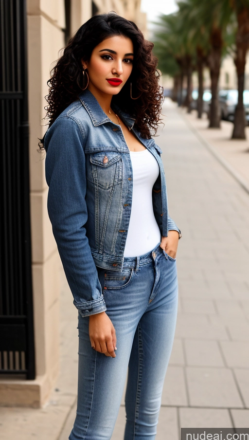 related ai porn images free for Woman One Lipstick Beautiful Perfect Body 18 Sexy Face Black Hair Arabic Front View Detailed Dress Curly Hair Street Jacket Jeans