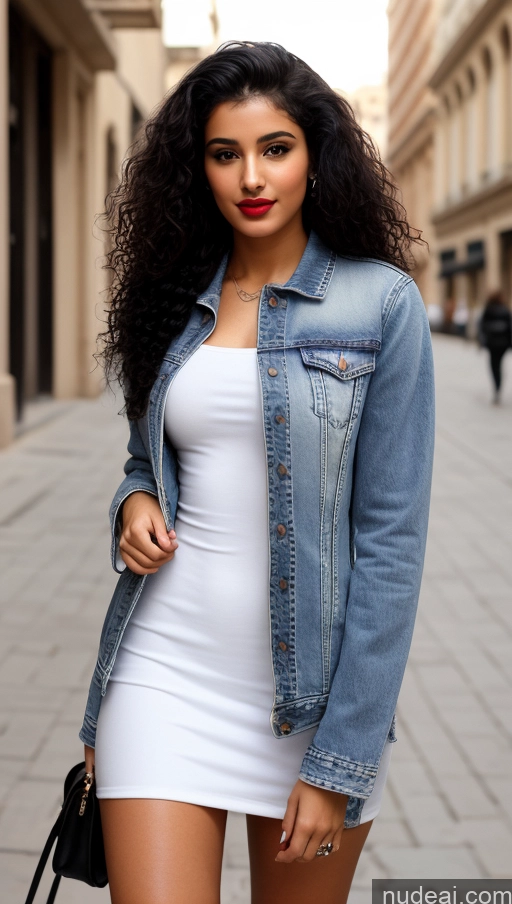 related ai porn images free for Woman One Lipstick Beautiful Perfect Body 18 Sexy Face Black Hair Arabic Front View Detailed Dress Curly Hair Street Jacket Jeans