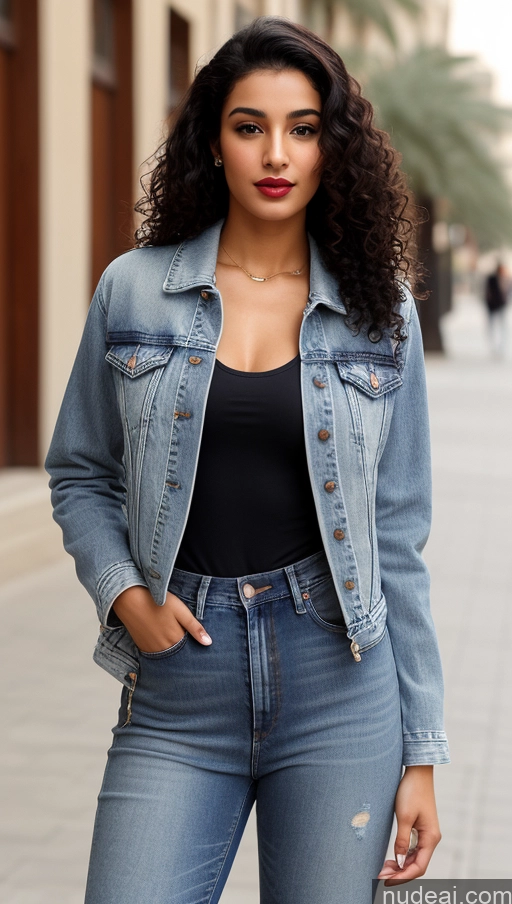 related ai porn images free for Woman One Lipstick Beautiful Perfect Body 18 Sexy Face Black Hair Arabic Front View Detailed Dress Curly Hair Street Jacket Jeans