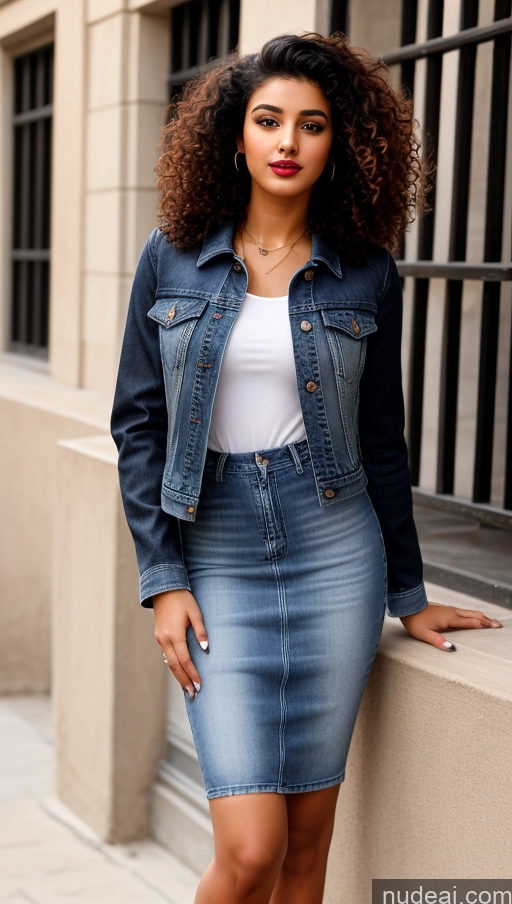 related ai porn images free for Woman One Lipstick Beautiful Perfect Body 18 Sexy Face Black Hair Arabic Front View Detailed Dress Curly Hair Street Jacket Jeans