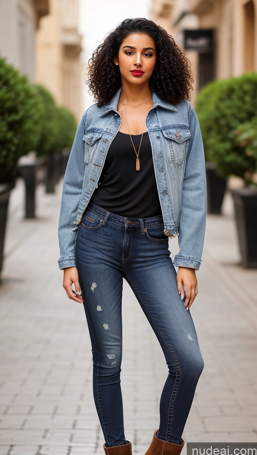 related ai porn images free for Woman One Lipstick Beautiful Perfect Body 18 Sexy Face Black Hair Arabic Front View Detailed Dress Curly Hair Street Jacket Jeans Boots
