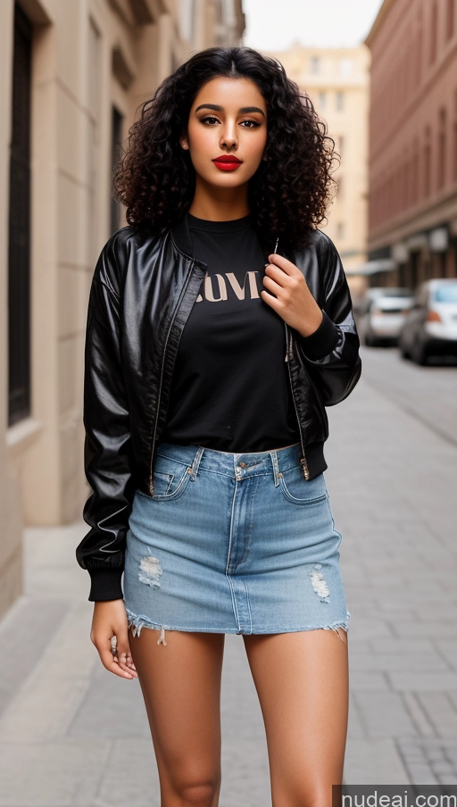 related ai porn images free for Woman One Lipstick Beautiful Perfect Body 18 Sexy Face Black Hair Arabic Front View Detailed Curly Hair Street Jacket Boots Mini Skirt