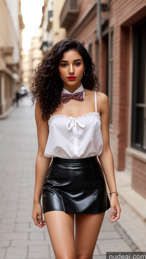 related ai porn images free for Woman One Lipstick Beautiful Perfect Body 18 Sexy Face Black Hair Arabic Front View Detailed Curly Hair Street Boots Mini Skirt Chemise Bow Tie