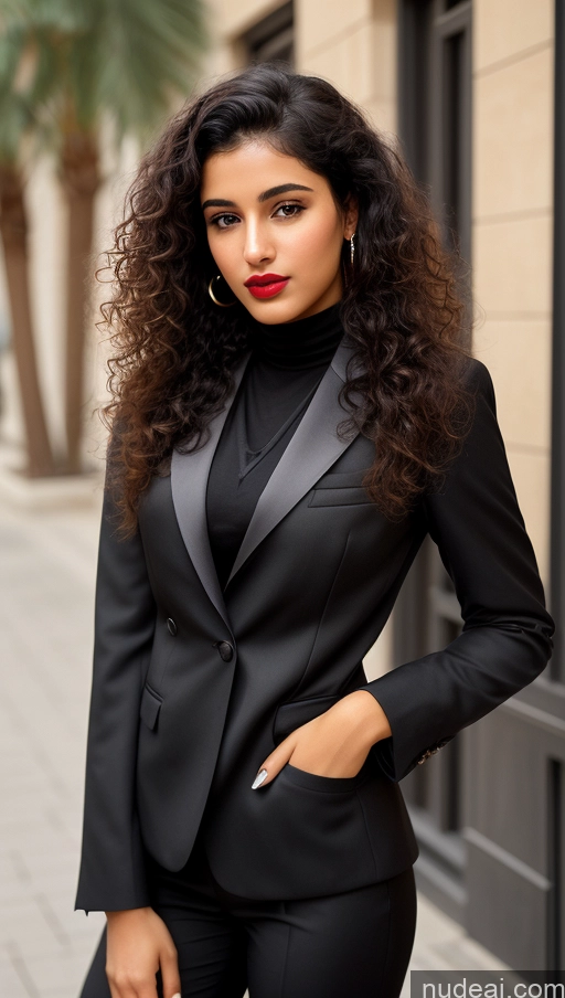 related ai porn images free for Woman One Lipstick Beautiful Perfect Body 18 Sexy Face Black Hair Arabic Front View Detailed Curly Hair Street Suit